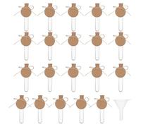 DINHEAROM Ensemble De 20 Lot de Set de Tubes à Essai en Plastique Transparent 16x100 Mm avec Bouchons en Liège, Étiquettes Kraft, Entonnoir et Cordelette 10 M pour Expériences Scientifiques,