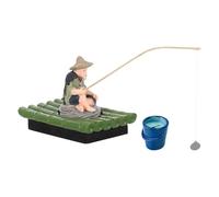 DINHEAROM Ensemble de décorations flottantes pour Aquarium, Figurine de pêcheur Flottante avec Radeau en Bambou Vert et Mini Canne à pêche pour Aquarium Zen avec Betta