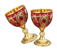 DINHEAROM Gobelet à Liqueur Rétro Lot de 2 Verre en Alliage Métallique Design Médiéval pour Vin et Whisky pour Dîner et Camping