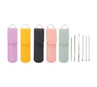 DINHEAROM Kit de en 5 parties avec -oreilles spiralés et à ressort et cuillère - Kit de nettoyage sûr pour cérumen sec et gras - Déboucheur d' manuel avec étui en PU pour adultes