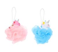 DINHEAROM Lot de 2 Boules de Bain Exfoliantes Licorne pour Garçon et Filles Éponge de Bain en PE Gommage Corporel Pratique Nettoyage Doux Peau