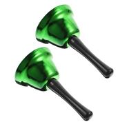 DINHEAROM Lot de 2 Clochettes de Noël en Métal Vert 75 Mm, Cloche de Service à Main pour Restaurant, Grelots Décoratifs pour Fêtes, Réception et Bureau, Son Puissant et Utilisation