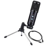 DINHEAROM Microphone à Condensateur USB Sourdine et Réverbération Trépied, Écouteur de Retour en Plastique et Métal, pour Scènes et Stations de Radio