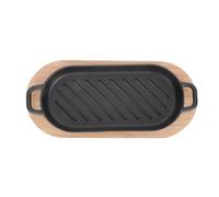 DINHEAROM Plaque de Cuisson en Fer Noir pour Steak Plateau en Bois, Design Créatif, Conserve la Chaleur et Protège la Table, pour Cuisiner en Famille Soirée