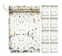DINHEAROM Pochettes à Bijoux Paquet Élégants 100 en Organza Noir Étoiles et Lune Dorées pour Rangement et Organisation lors de Mariages ou Anniversaires