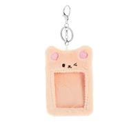 DINHEAROM Porte-badge Peluche à Clip Marron Petit Ours, Portefeuille Minimaliste Fin Support Porte-clés pour Étudiants, Pochette Pratique pour Cartes et Badges, Accessoire Scolaire et