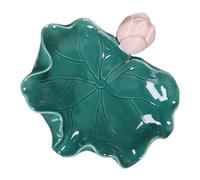DINHEAROM Porte-savonnette Cascade en Céramique Motif Feuille de Lotus Verte, Drainage Automatique, Adapté Salle de Bain et Bain, Accessoire Décoratif pour Maison,