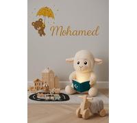 DINI PLAY Noor Sheep - Peluche Mouton Coranique Veilleuse, Cadeau Aïd Eid al-Adha Enfant, 25 cm - 25 Sourates + 30 Anashid-Alphabet Arabe- Sons apaisants-Bruits Blancs - Douas - Lumière LED Douce