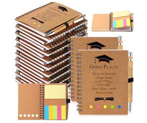 Dinifee Lot de 30 carnets à spirale inspirants pour remise de diplôme universitaire avec bloc-notes autocollant, stylo à bille en bambou pour la classe de 2024 pour adolescent lycée