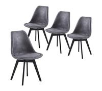 Dining Chairs Set of 4 SGS Approved Upholstered Kitchen Chairs Solid Black Lacquered Beech Legs Retro Design (Dark Gray) for Modern Home