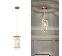Dining Room Fixture Semi Flush Mount Ceiling Fixture,Lndustrial Farmhouse Chandelier Gold Metal Crystal Pendant Light for Hallway Balcony Kitchen Island