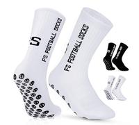 Dinjunxi Chaussette Antidérapante Foot 2 Paires Chaussettes Antiderapantes Homme Femme, EU 39-46 / UK 6-11, 75% Coton, Chaussette Sport pour Football Basket Rugby Yoga Trekking, Blanc + Noir