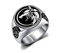 DINLUNED Bague Viking Tête de Loup Patte de Loup Animal Bague pour Garçon, Métal, acier inoxydable