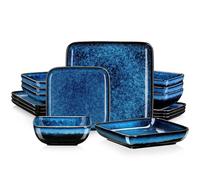 Dinner Set Green Square Kiln Change Glaze Tableware 16 Piece Kitchen Dinnerware For 4 Person(BLUE-16-PIECE)
