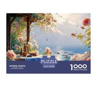 Dinner Table on The Balcony of an Ocean 1000 Pcs Carton Extra-épais Coffret De Puzzles Beach View House Anti-Stress Jeu Familial Puzzles pour Adultes Et Enfants 52x38cm/1000pcs