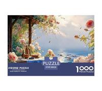 Dinner Table on The Balcony of an Ocean 1000 Pcs Carton Extra-épais Lot de Puzzles Beach View House Stimulant Et Éducatif Jeu Créatif Puzzles pour Adultes Et Enfants 38x26cm/1000pcs