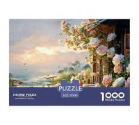 Dinner Table on The Balcony of an Ocean 1000 Pcs Carton Extra-épais Lot de Puzzles Beach View House Stimulant Et Éducatif Jeu Créatif Puzzles As Birthday Gifts 70x50cm/1000pcs