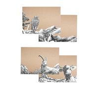 Dinnergut | 4 x 12 sets de table en papier avec motif Bella Friends | 48 pièces DIN A3 | Papier de qualité supérieure | Sous-main avec animaux | Nature, montagnes, saule, vache, chien, aigle, chèvre |