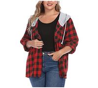 Dinnesis Veste chemise à carreaux pour femme - Veste de bûcheron avec cordon de serrage - Capuche - Boutonnière - Cardigan - Veste longue mi-saison - Manches longues - Veste courte décontractée
