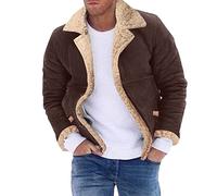 Dinnesis Veste d'hiver pour homme - En daim - Avec fourrure - Col montant de qualité supérieure - Veste bomber - Manteau d'hiver en peau d'agneau - Veste en jean - Veste de terrain - Manteau militaire