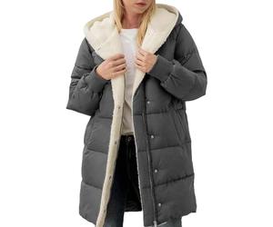 Dinnesis Veste longue à capuche pour femme avec doublure en polaire, manches longues, fermeture éclair sur toute la longueur, manteau uni, doudoune d'hiver chaude avec vestes chaudes, gris foncé, 3XL