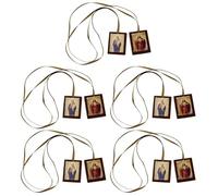 Dinntty Collier Pendentif Catholique Scapulaires Vintage, 5 Pièces Pendentif Amulette en Tissu Sacré De Jésus Pendentif Étiquette Suspendue, Ornement Religieux Cadeau De Noël Traditionnel