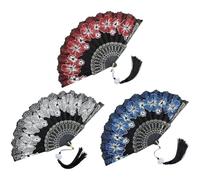 Dinntty Éventail Japonais À Fleurs, Lot De 3 Éventails Pliables Élégants avec Pompon, Imprimé Fleurs De Cerisier, Idéal pour Les Mariages Les Fêtes, Accessoire De Danse