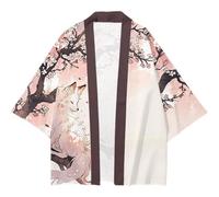 Dinntty Kimono Cardigan Japonais À Imprimé Fleurs De Cerisier pour Femme, Yukata Ouvert sur Le Devant, Costume Traditionnel Harajuku Haori pour Adulte