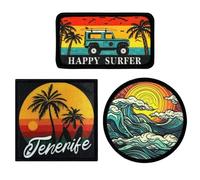 Dinntty Lot De 3 Écussons À Coudre Représentant des Paysages Naturels en Plein Air, avec Un Coucher De sur Une Île. Applique en Tissu pour À Dos De Randonnée Ou De Camping.