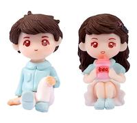 Dinntty Miniature Couple Figurine 2 pièces PVC Dessin animé Amoureux Petite Statue Mignon Personnage de Dessin animé Micro Paysage Bureau Ornement