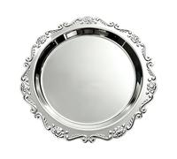 Dinntty Plateau À Dessert Rond Décoratif en Acier Inoxydable, Style Vintage Argenté, Idéal pour Les Fêtes À Maison Les Mariages. Plateau À Bijoux en Acier Inoxydable, Parfait pour Les Réceptions Les