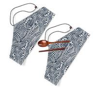 Dinntty Sac de Vaisselle Portable 2 pièces, Pochette à Baguettes imprimée Japonaise, Sac de Rangement de Couverts de Voyage en Plein air, Sac en Tissu pour cuillère Fourchette