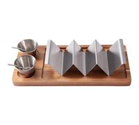 Dinntty Taco Holder 6 Pièces Kit De Support De Burritos Plateau Présentoir De Collation avec Tasse À Sauce Cuillère Support en Bois Plateau Support De Tacos pour Les Gadgets De Fête À Maison