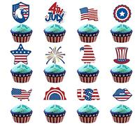 Dinntty USA Patriotic Cupcake Picks 12pcs Jour de l'Indépendance Cupcake Toppers Drapeau Américain Thème Gâteau Décor pour Fête De Vacances