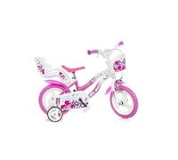 Dino Bikes Vélo Flappy 12 pouces Blanc et rose – Pour fille 3-5 ans – Frein avant
