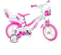 Dino Bikes Vélo Flappy 12 pouces Blanc et rose – Pour fille 3-5 ans – Frein avant