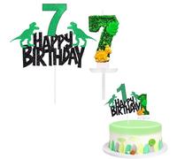 Dino Décoration de gâteau d'anniversaire 7 ans - Décorations pour cupcakes et bougies - Décorations de fête dinosaures pour garçons