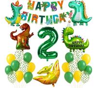 Dino Deko 2ème anniversaire garçon Décoration de fête XXL pour anniversaire d'enfant Dinosaures Ballons en aluminium Garçons T-Rex Préhistorique Décoration de fête à thème pour enfants