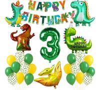 Dino Deko 3ème anniversaire garçon - Décoration de fête XXL pour anniversaire d'enfant - Dinosaures - Ballons en aluminium - T-Rex préhistorique - Décoration de fête à thème pour enfants