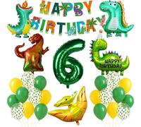 Dino Deko 6ème anniversaire garçon Décoration d'anniversaire 6 ans Kit XXL pour anniversaire d'enfant Dinosaures Ballons en aluminium Garçon T-Rex Préhistoire Décoration de fête à thème pour enfants