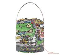 Dino Disaster Punk Skater Sac fourre-tout pour crochet de rangement portable pour kit de tricot