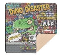Dino Disaster Punk Skater Tapis de jeu rembourré doux pour bébé au sol confortable et respirant pour bébés, nourrissons et tout-petits, 127 x 127 cm