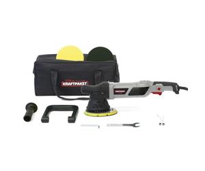 Dino KRAFTPAKET 640229 Polisseuse Excentrique 15 mm-950 W 12 Niveaux avec écran LCD et Fonction mémoire en kit avec éponge de Polissage et Plateau de Polissage pour Voiture, Bateau, hub XL, Gris