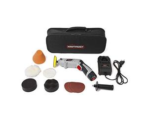 Dino KRAFTPAKET 640256 Polisseuse sans Fil 10,8 V Multiplex avec Plateau de 75 mm 600-3000 TR/Min avec boîtier Rotatif pour Forme de Tige ou de Pistolet. Kit Complet avec tampons, Plateau de