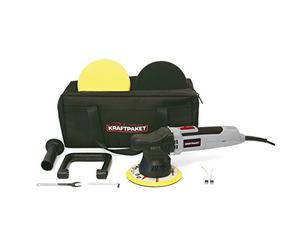 Dino KRAFTPAKET 9mm-650W Polisseuse Excentrique 150 pour Voiture et Bateau, Kit avec 150mm Plateau, Tampons de Polissage et Sac, Gris