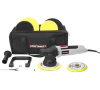 Dino KRAFTPAKET Polisseuse excentrique de 9 à 650 W pour voiture, bateau, voiture en kit avec plateau de support, tampons de polissage et sac, 125 mm + 150 mm, grise