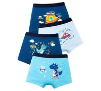 Dino Lot de 4 boxers pour garçon - Confortables - Respirants - Taille élastique - Pour tous les jours - Activités de plein air - 3-14 boxers larges, bleu ciel, 6-8 ans
