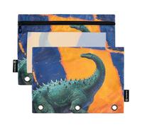 Dino Orang Lot de 2 trousses à crayons pour classeur à 3 anneaux Fermeture éclair lisse avec fenêtre en PVC transparent pour fournitures scolaires Bleu marine