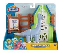 Dino Ranch Pack Action avec Brontosaure - 4 pièces de clôture à Relier - Quatre Styles à Collectionner - Jouets pour Enfants Comprenant Vos éleveurs pré-westoriques préférés