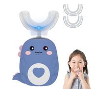 Dinobrush 360 Kids Toothbrush, Lulabini Toothbrush With Silicone Bristles, Dino Electric Tooth Brush, Rechargeable Waterproof U Shaped Toothbrushes For Kids (BLUE(Ages 6-12))
